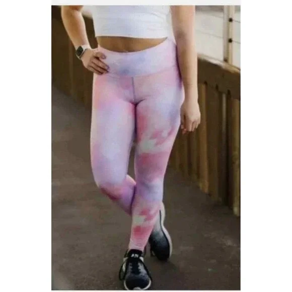 ZYIA Active Leggings Women’s Size 4 Pink Marble Tie-Dye High Waist Yoga Running - Picture 10 of 10
